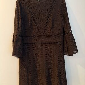 Ann Taylor Brown Ribbed Sheath Dress V-neck Midi